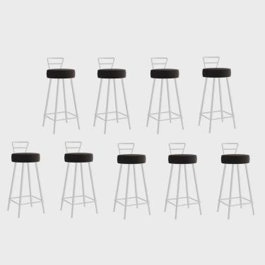 Imagem de Kit 09 Banqueta Alta Com Encosto Tina Eiffel Cozinha Bar Bistrô Ferro Branco Sintético Marrom - Ahz Móveis