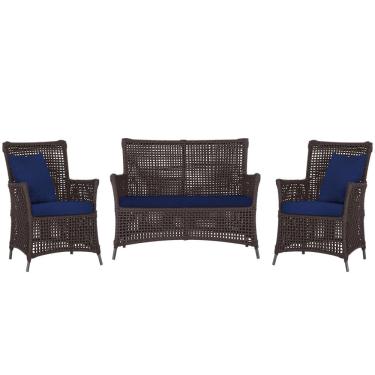 Imagem de Jogo Sofá e 2 Poltronas de Área Igapó Alumínio Pintura Preta Corda Náutica Estofado 10 Trama