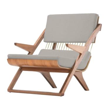 Imagem de Poltrona com braço Moza Linho Cinza Madeira Cedro Corda Náutica Redonda Poliéster Rami