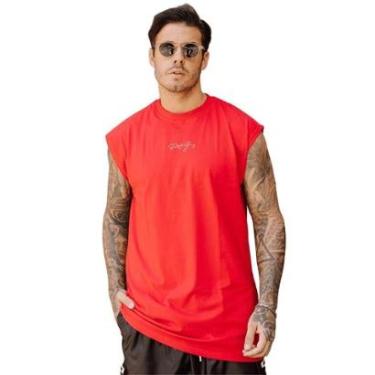 Imagem de Regata Machao Aplique Assinatura Simples Oversized Summer Verao Fitness Vermelho-Masculino