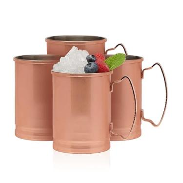 Imagem de Libbey Canecas clássicas de cobre de 400 ml com alça, conjunto de 4 copos de cobre para beber chá gelado, água e mais