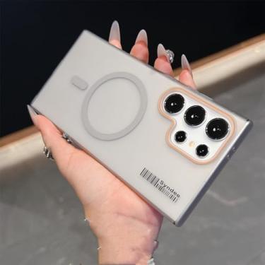 Imagem de HPQWN Para S24 Ultra Matte Double Color Case Magnetic Hard Pc Slim Cover (Para S24 Ultra/Cinza)