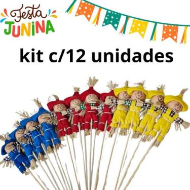 Imagem de kit c/12 Espantalho palha decoração festa junina 28cm - sm decora