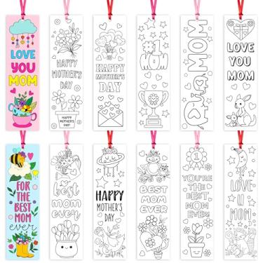 Imagem de Marcadores de página para crianças - 120 peças Feliz Dia das Mães DIY para colorir em branco marcador de página em branco para sala de aula materiais de artesanato para estudantes domingo, escola