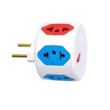 Imagem de Adaptador de Tomada Hexagonal 6 Entradas com Fusível 20A, Proteção Contra Sobrecarga, Padrão Antigo e Novo, Compatível 110V e 220V, Pino Macho de Cobre 10A, Versátil e Seguro - CompleteStore®