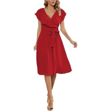 Imagem de Vestido genérico na altura do joelho e decote em V com babados para mulheres