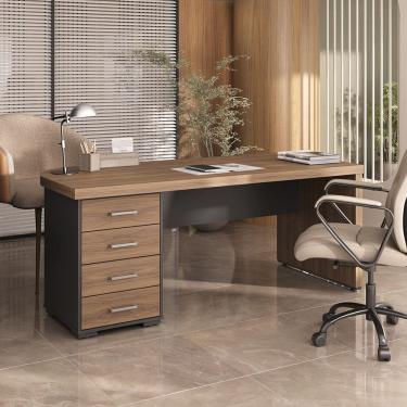 Imagem de Mesa Tamburato Com Gavetas Le - Nogal/Preto 6127