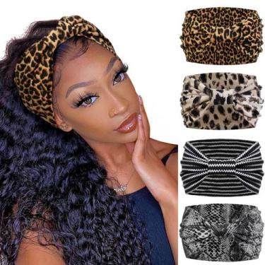 Imagem de Tiaras com estampa de leopardo africano Huachi para mulheres (pacote c