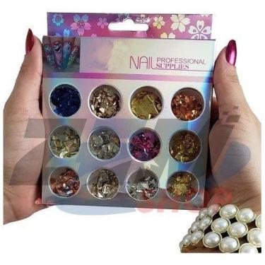 Imagem de 12 Folhas De Ouro Coloridas Decoração Unhas Encapsuladas - oem