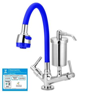 Imagem de Torneira Gourmet Filtro Metal Azul Flexível Mesa 1/4 Volta - Furkin, V