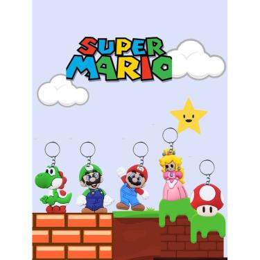Imagem de 10 Chaveiros Mario Bross e Amigos Luigi Princesa Dino chaveiro lembrancinha papelaria festa aniversario