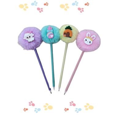 Imagem de 04 Lapis Pascoa de escrever Pompom papelaria fofa material escolar escritório presente lembrancinha