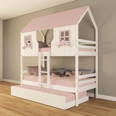 Imagem de Treliche Casinha Encantada Madeira Maciça Branco/ Rosa Housin