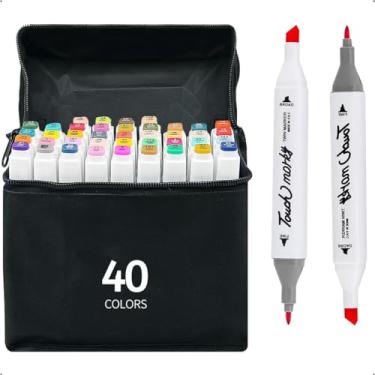 Imagem de Conjunto de Canetas 40 cores Marcador Permanente de Ponta Dupla - YODHE