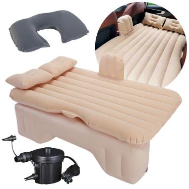 Imagem de Colchão Cama Inflável para Carro com Bomba Elétrica e Almofada de Pescoço Vg Plus Bege
