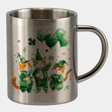 Imagem de Caneca de Inox Premium Prateada 400ml TURMA GATINHOS ST PATRICKS DAY 1
