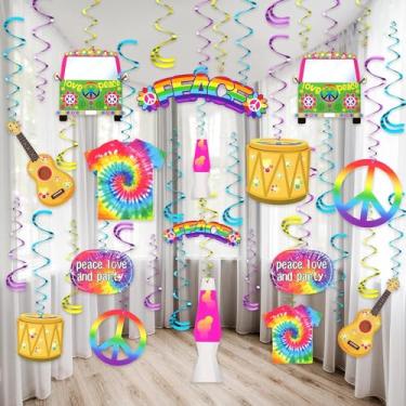 Imagem de Kristin Paradise Decoração hippie de 30 quilates para pendurar, artigos de festa dos anos 60 e 70, decoração temática de aniversário tie dye para chá de bebê menino e menina, ideia de lembrança do primeiro dia