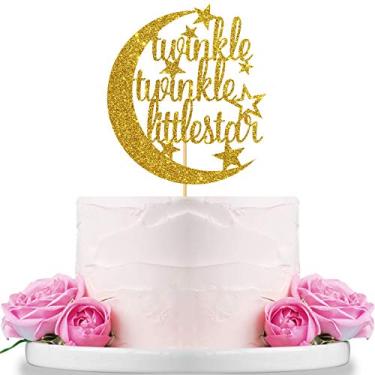 Imagem de Topper de bolo de estrela pequena cintilante cintilante dourado para chá de bebê, revelação de gênero, artigos de decoração para festa de aniversário de 1 ano de bebê
