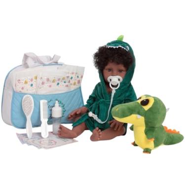 Imagem de Boneco Reborn Realista Negro Cabelo Cacheado 46cm Jacaré