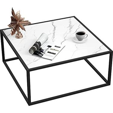 Imagem de SAYGOER Mesa de centro branca, pequena mesa de centro quadrada, mesa central moderna para sala de estar, escritório, 70 x 70 x 40 cm, montagem fácil, tampo de mármore falso branco