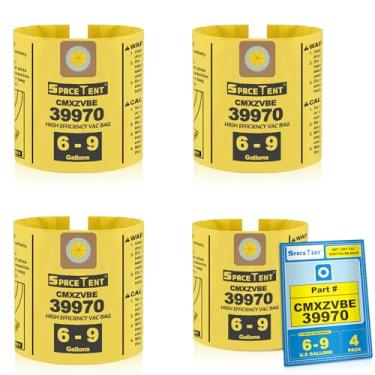 Imagem de SpaceTent Pacote com 4 sacos CMXZVBE39970 Shop Aspiradores de pó para Craftman 6 e 9 galões, peça # 39970 CMXZVBE39970, saco de pó fino