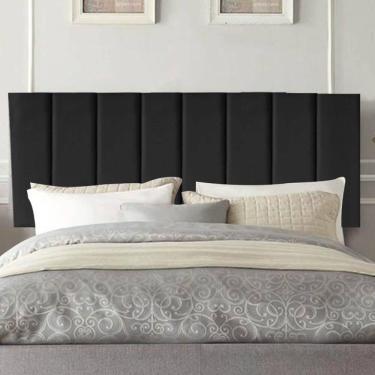 Imagem de Painel Estofada Carla 195cm King Size Para Cama Box Quarto Corino Preto - Gat Magazine