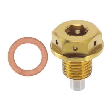 Imagem de REPAIROCK M12 x 1,25 4 mm Bujão magnético de drenagem de óleo de liga de titânio parafuso de porca de drenagem com 1 arruela de cobre tom dourado 1 peça