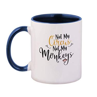 Imagem de Caneca de café com alça colorida Not My Circus Not My Monkeys xícara de chá de cerâmica, 325 ml - interior/alça azul