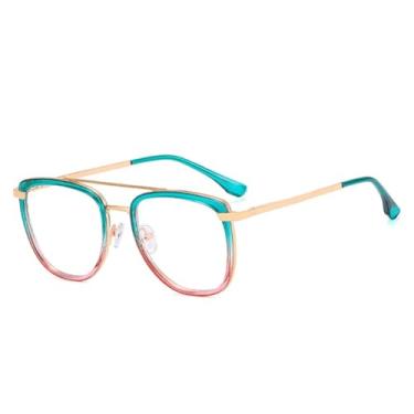 Imagem de Armação de óculos retrô de metal feminina, armação transparente anti-luz azul masculina (azul e rosa)