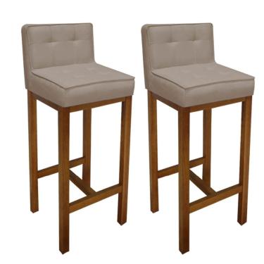 Imagem de Kit 02 Banqueta Alta Com Encosto Alba Cozinha Balcão Bistrô Base Madeira Rústico Suede Bege