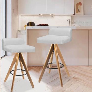 Imagem de Kit 02 Banqueta Alta Com Encosto Giratória Aurea Madeira Balcão Bistrô Cozinha Corino Branco