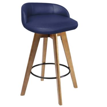 Imagem de Banqueta Alta Com Encosto Berlim Base Giratória Madeira Corino Azul Marinho