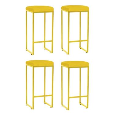 Imagem de Kit 04 Banqueta Alta Lara Para Churrasqueira Ferro Dourado Amarelo - Amey Decor