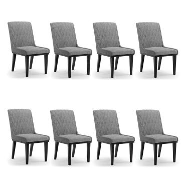 Imagem de Cadeira Sala De Jantar Base Madeira Preto Kit 8 Sofia Linho Grafite A26 D03 - D'rossi