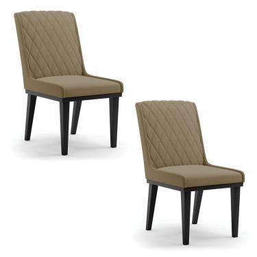 Imagem de Cadeira Sala De Jantar Base Madeira Preto Kit 2 Sofia Suede Marrom Rato D03 - D'rossi