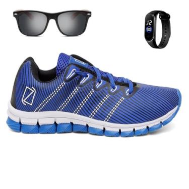 Imagem de Kit Tênis Esportivo Para Academia Corrida Confortável e Leve + Relógio Digital e Óculos - Azul/43