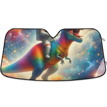 Imagem de Astronaut t Rex Rainbow Nebula Custom Car Sunshades para para-brisa retrátil dobrável automotivo protetor solar floral S, 134.6 cm x 59.7 cm