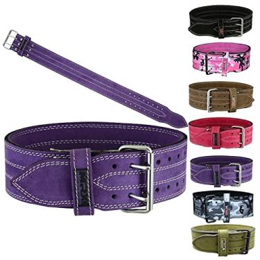 Imagem de MRX BOXING & FITNESS Cinto De Couro Para Levantamento Peso Powerlifting, 4" Largura, 10 Mm Espessura, Treinamento, Fitness, Suporte As Costas, Cintos Musculação Com Fivela Aço 2 Pontas, Roxo (Pequen
