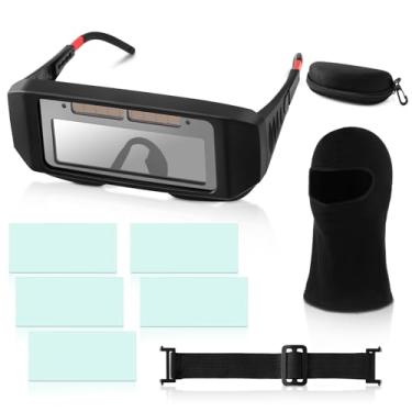Imagem de Saysurey O conjunto de óculos de solda solar para escurecimento automático inclui óculos de soldagem com 5 lentes de reposição, 1 máscara, 1 capacete e 1 estojo de armazenamento para corte a plasma