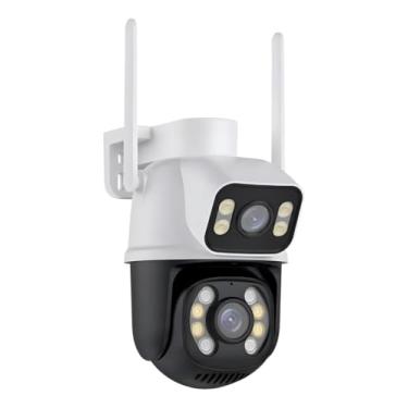 Imagem de Câmera de Segurança Wi-Fi Externa A28B, Dupla 3+3MP, PTZ 355°, Visão Noturna, Detecção de Movimento, Branco/Preto