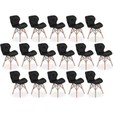 Imagem de Kit 16 Cadeiras de Jantar Charles Eames Slim Wood Estofada - Preto - M
