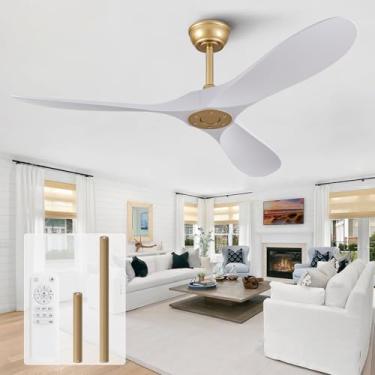 Imagem de KBZZ Ventilador De Teto Dourado 52" Sem Luz, 6 Velocidades, Motor Cc Silencioso Reversível, 3 Pás Abs, Moderno Luz Com Controle Remoto Para Ambientes Internos, Externos, Fazenda, Quarto, Pátio