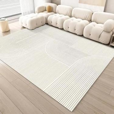Imagem de Tapete decorativo branco estilo simples para sala de estar, luxuoso, quarto, fácil de limpar, mesa de centro (200 x 250 cm, 78,7 x 98 pol./Flanela-8)