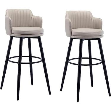 Imagem de Conjunto De 2 Bancos De Bar Giratórios Com Encosto Baixo Ilha De Cozinha Cadeira De Bar, Altura De Balcão Com Braços, Pedal De Couro Assento Estofado Cromado, Para Ba, Chrome,khaki, 80cm