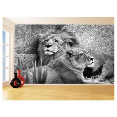 Imagem de Papel De Parede 3D Animais Leão Família Casal 3,5M Anm505 - Você Decor