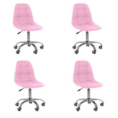 Imagem de Kit 4 Cadeiras Office Eiffel Botonê Ajustável Base Giratória Rosa