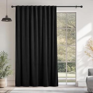Imagem de StangH Cortinas de veludo 96 polegadas de comprimento, cortinas blackout para escurecimento de ambiente, painéis de janela à prova de som com aba traseira para escritório/porta deslizante, preto, L