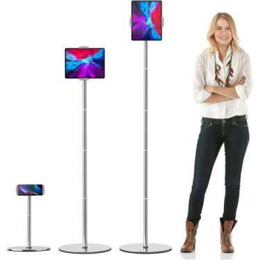 Imagem de OATSBASF Tablet Floor Stand, Height Adjustable(16.5-66.1 inch), 360 Degree Rotating, Aluminum Alloy Cradle Mount Dock for 4.7"-12.9" Screen iPhone Samsung, iPad, Kindle, eBook Reader (White)