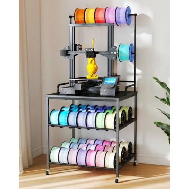 Imagem de Suuiwau Rack de armazenamento de filamento de impressora 3D com rodas, suporte de carretel de metal resistente de 3 níveis, organizador de filamentos para PLA/ABS/PETG/TPU, suporte de impressão 3D