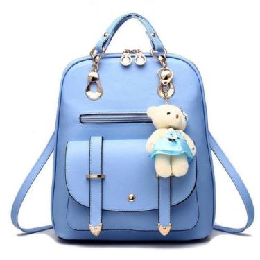 Imagem de Bolsa Mochila Feminina Chaveiro Urso Passeio Escolar - Kingleen, Azul 